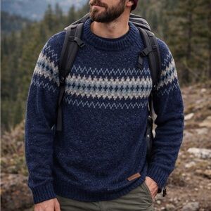 Sherpa Men's Dumji Sweater, Wool Alpaca Nylon, Blue, Size Lg